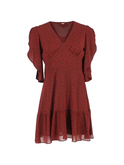 Pre-owned Michael Kors Vintage Cascade-sleeve Print Dress In Red