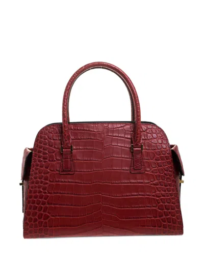 Pre-owned Michael Kors Vintage Croc-embossed Leather Satchel In Red