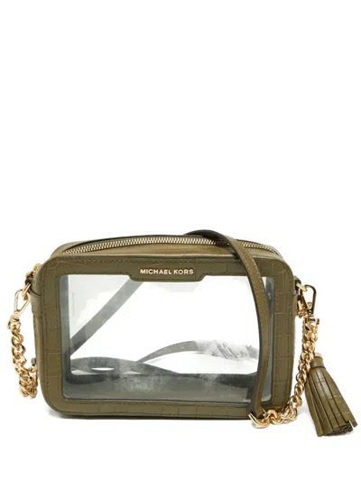 Pre-owned Michael Kors Vintage Croc-embossed Shoulder Bag In Green