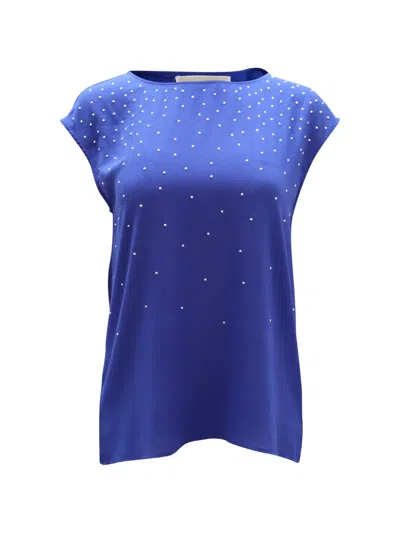 Pre-owned Michael Kors Vintage Crystal-embellished Sleeveless Blouse In Blue