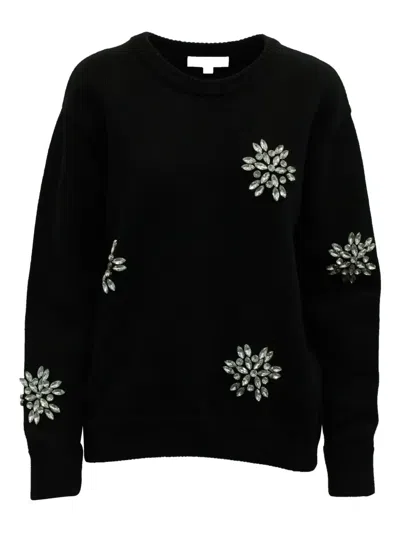 Pre-owned Michael Kors Vintage Crystal-embellished Snowflake Sweater In Black