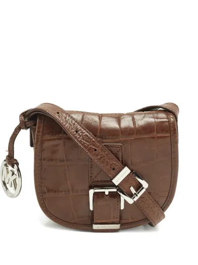Pre-owned Michael Kors Vintage Embossed Leather Crossbody Bag In Brown