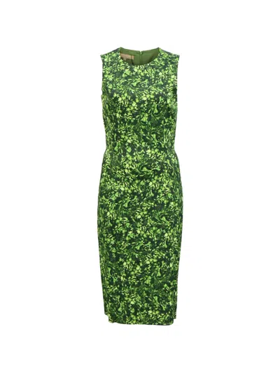Pre-owned Michael Kors Vintage Foliage-print Midi Dress In Green
