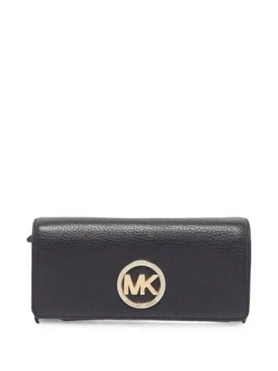Pre-owned Michael Kors Vintage Fulton Leather Continental Wallet In Black