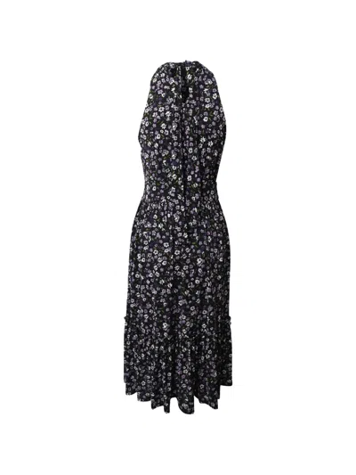 Pre-owned Michael Kors Vintage Halterneck Floral-print Midi-dress In Black
