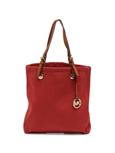 Pre-owned Michael Kors Vintage Jet Set Canvas Tote Bag In Red