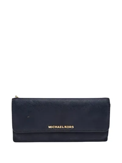 Pre-owned Michael Kors Vintage Jet Set Leather Wallet In Blue