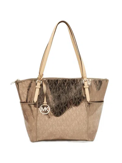 Pre-owned Michael Kors Vintage Jet Set Side Pocket Tote Bag In Gold