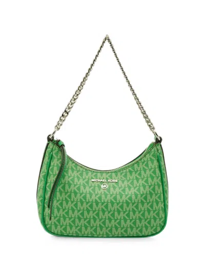 Pre-owned Michael Kors Vintage Jet Set Signature-print Satchel Bag In Green