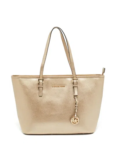 Pre-owned Michael Kors Vintage Jet Set Travel Leather Tote Bag In Gold