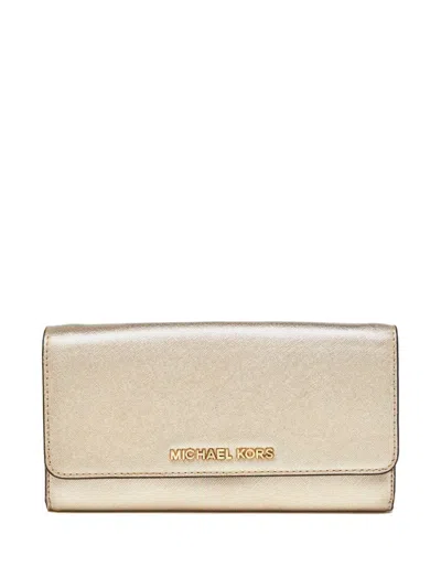 Pre-owned Michael Kors Vintage Jet Set Travel Leather Wallet In Yellow