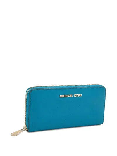 Pre-owned Michael Kors Vintage Jet Set Zip-around Wallet In Blue