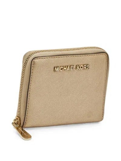 Pre-owned Michael Kors Vintage Jet Set Zip-around Wallet In Gold