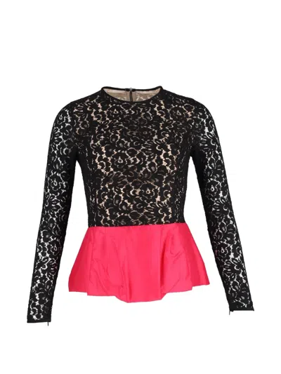 Pre-owned Michael Kors Vintage Lace Peplum-hem Top In Black
