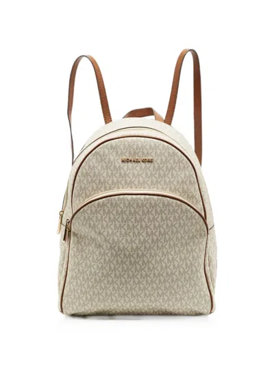 Pre-owned Michael Kors Vintage Large Abbey Monogram-print Backpack In White