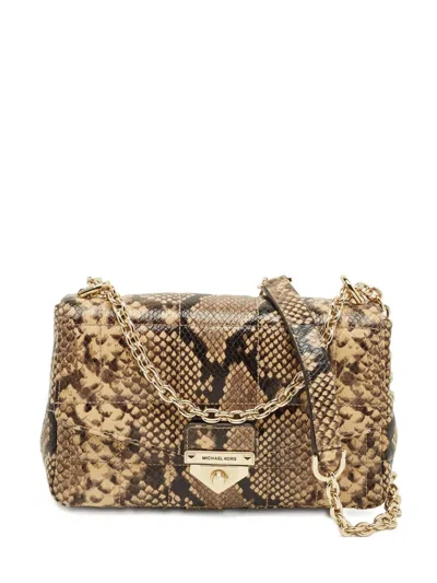 Pre-owned Michael Kors Vintage Large Soho Python-embossed Leather Shoulder Bag In Neutral