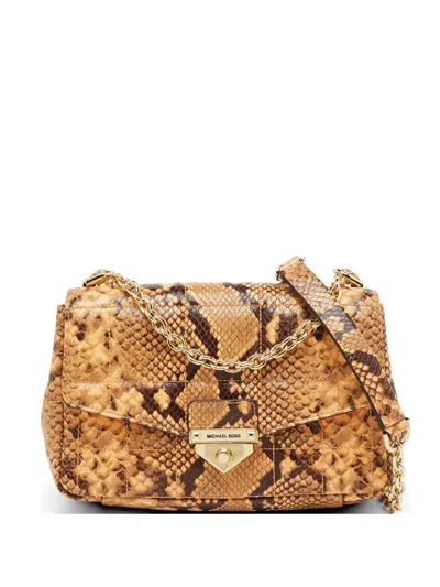 Pre-owned Michael Kors Vintage Large Soho Python-embossed Shoulder Bag In Neutral