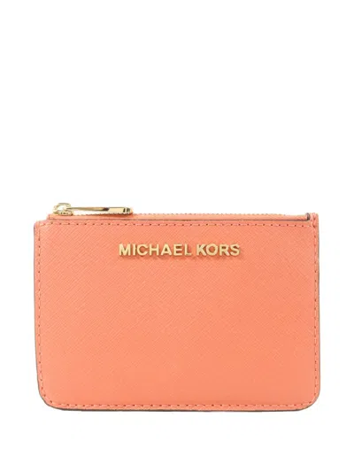 Pre-owned Michael Kors Vintage Leather Logo-plaque Coin Purse In Orange