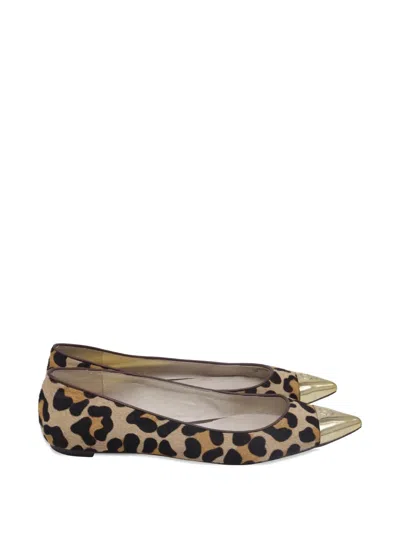 Pre-owned Michael Kors Vintage Leopard-print Pointed Ballet Flats In Neutral