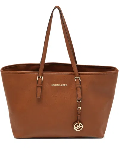 Pre-owned Michael Kors Vintage Logo-lettering Leather Tote Bag In Brown