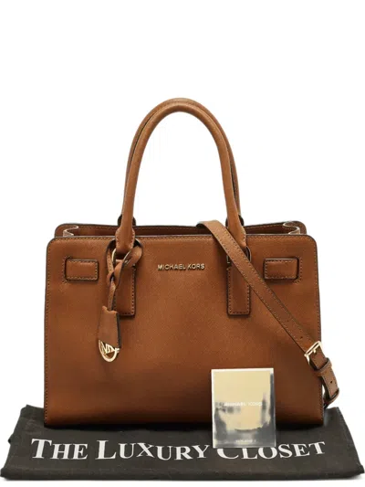 Pre-owned Michael Kors Vintage Medium Dillon Logo-plaque Tote Bag In Brown