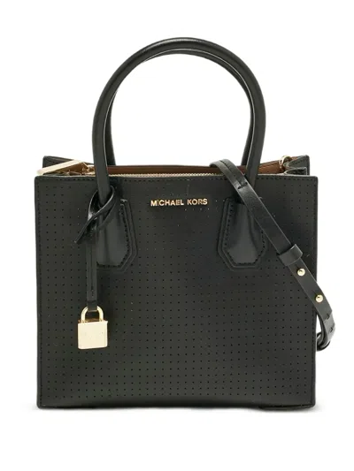 Pre-owned Michael Kors Vintage Mercer Perforated Leather Tote In Black
