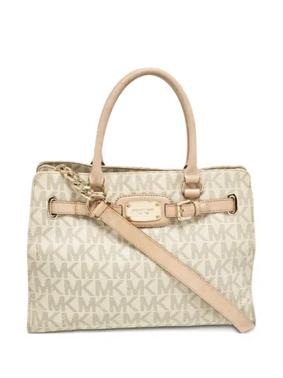 Pre-owned Michael Kors Vintage Monogram Leather Tote Bag In Neutral