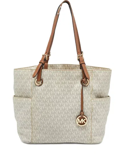 Pre-owned Michael Kors Vintage Monogram Leather Tote Bag In Neutral