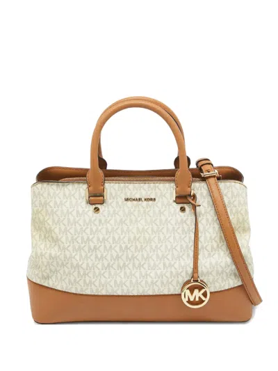 Pre-owned Michael Kors Vintage Monogram-pattern Tote Bag In White