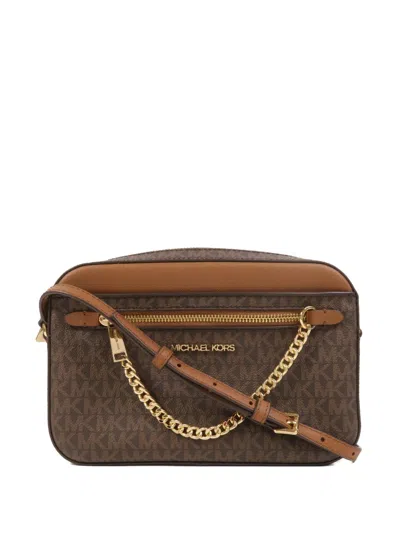 Pre-owned Michael Kors Vintage Monogram-print Chain-link Shoulder Bag In Brown
