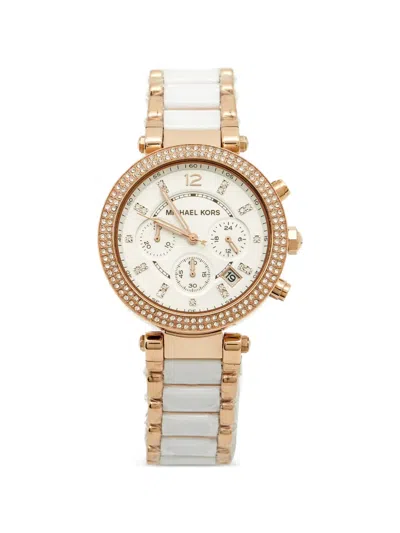 Pre-owned Michael Kors Vintage Parker 39mm Watch In White