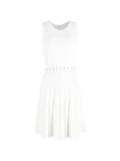 Pre-owned Michael Kors Vintage Pleated-detail Mini Dress In White