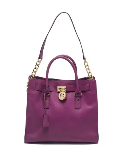 Pre-owned Michael Kors Vintage  Leather Lock Tote Bag In Purple