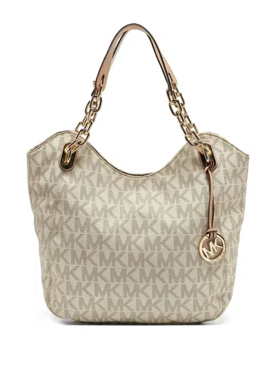 Pre-owned Michael Kors Vintage  Lillie Monogram Shoulder Bag In White