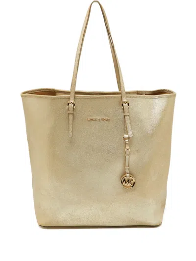 Pre-owned Michael Kors Vintage  Logo-charm Silk Tote Bag In Neutral