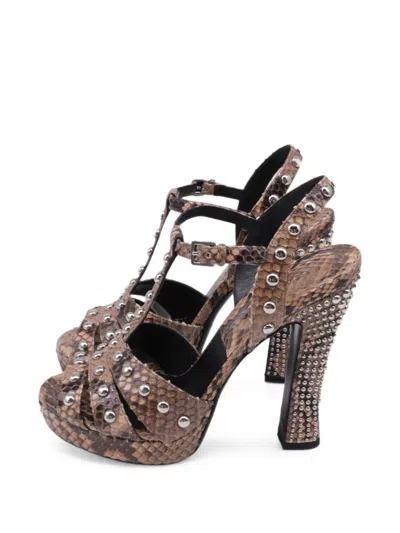 Pre-owned Michael Kors Vintage Rosanna Studded Platform Sandals In Brown