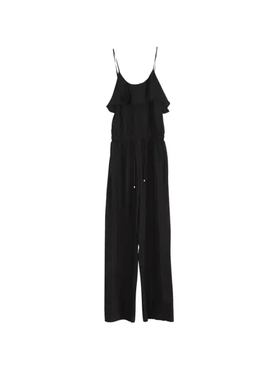 Pre-owned Michael Kors Vintage Ruffled Drawstring Jumpsuit In Black