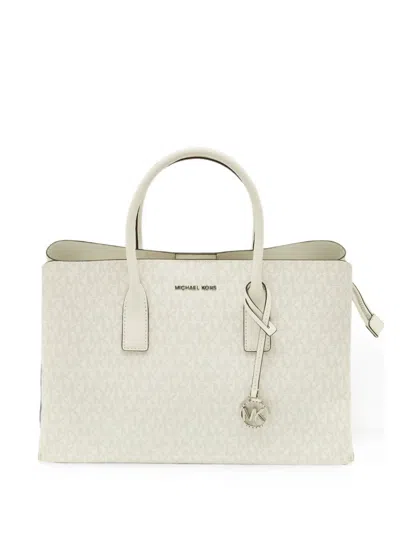 Pre-owned Michael Kors Vintage Ruthie Logo-print Satchel Bag In White