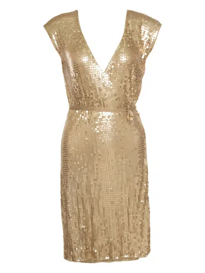 Pre-owned Michael Kors Vintage Sequin-embellished Dress In Gold