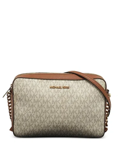 Pre-owned Michael Kors Vintage Signature Crossbody Bag In Neutral