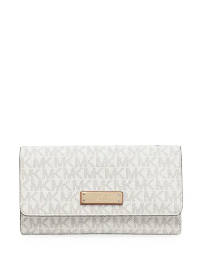 Pre-owned Michael Kors Vintage Signature Trifold Wallet In White