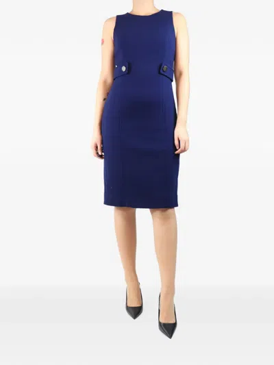 Pre-owned Michael Kors Vintage Sleeveless Buttoned-tabs Midi Dress In Blue
