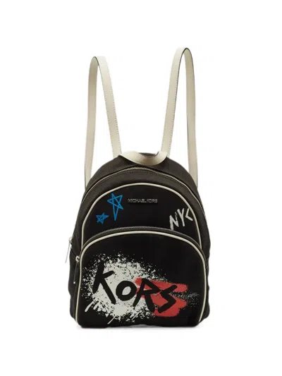 Pre-owned Michael Kors Vintage Small Abbey Graffiti-print Backpack In Black