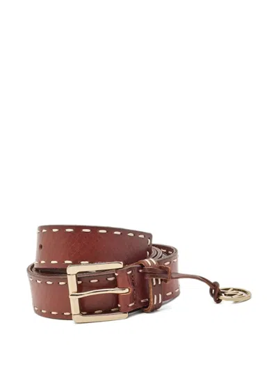 Pre-owned Michael Kors Vintage Stitched Leather Belt In Brown