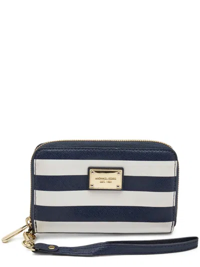 Pre-owned Michael Kors Vintage Striped Leather Wallet In Blue