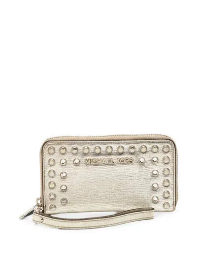 Pre-owned Michael Kors Vintage Stud Embellishment Leather Wallet In Silver