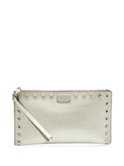 Pre-owned Michael Kors Vintage Studded Saffiano Clutch Bag In Silver
