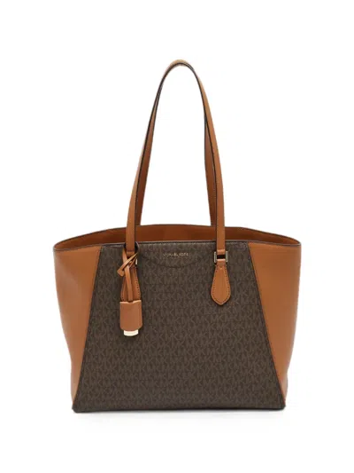 Pre-owned Michael Kors Vintage Taryn Logo-print Tote Bag In Brown