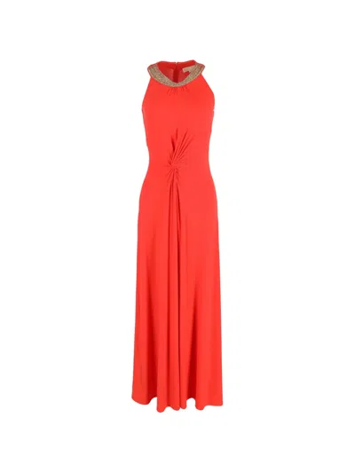 Pre-owned Michael Kors Vintage Twist-detail Draped Dress In Red