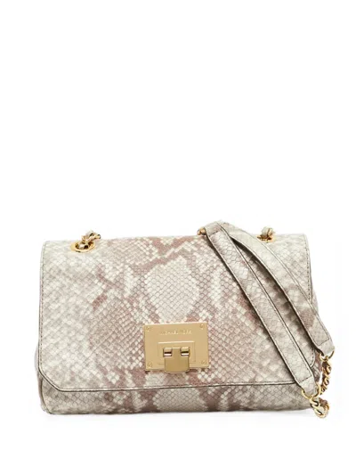 Pre-owned Michael Kors Vintage Vivianne Python-embossed Shoulder Bag In White